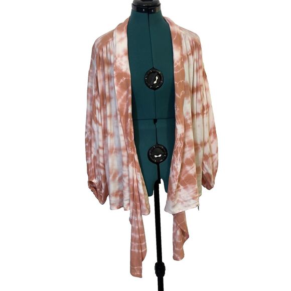 YOUNG FABULOUS & BROKE Carmen Tie-Dye wrap Top NWT XS Oversized Pink Tie Front - Picture 6 of 13